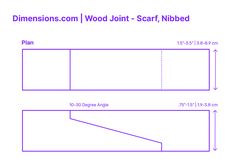 A nibbed scarf joint is a specialized variation of the scarf joint, featuring interlocking profiles and a squared "nib" or protrusion at one end. This unique design enhances the joint's mechanical interlock and alignment during assembly. Downloads online #joinery #joints #wood #carpentry #construction Timber Joints, Unique Design, Unique Designs, Drawings