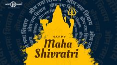 happy maa shivratri with the words in different languages on blue and yellow background