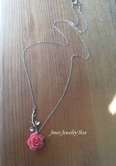 Sweet pink rose and silver branch necklace. Very dainty but sturdy. Silver branch and pink rose are on an 18'' stainless steel chain with lobster clasp. *Stainless steel chain *Silver brass branch *15mm resin rose *Handmade with love <3 Matching bracelet https://www.etsy.com/listing/713830076/silver-branch-and-pink-rose-bracelet?ref=shop_home_active_2 Matching anklet https://www.etsy.com/listing/727658577/silver-branch-and-pink-rose-anklet-rose?ref=shop_home_active_1 Like Jmesjewelrybox on Fa Adjustable Pink Necklace With Rose Design, Pink Sterling Silver Charm Necklaces With Lobster Clasp, Sterling Silver Charm Necklace With Lobster Clasp In Pink, Pink Rose Necklaces For Gifts, Pink Sterling Silver Charm Necklace With Adjustable Chain, Pink Flower Pendant Jewelry With Rose Design, Pink Flower-shaped Necklaces With Roses, Pink Flower Shaped Sterling Silver Necklace, Pink Flower-shaped Sterling Silver Necklace