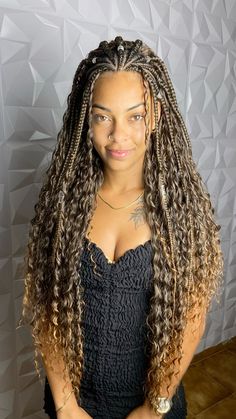 Bohemian Passion Twists Hairstyle Long, Braids And Dreads Mixed, Halloween Costumes With Braids, Braid And Curls Hairstyles, Curly Goddess Braids, Long Cornrows Braids, Godess Breads Hairstyle, Gana Braids, Long Afro Hair