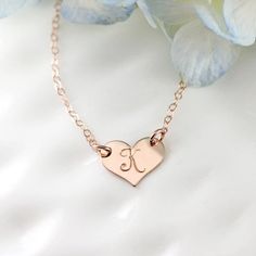 Rose gold initial necklace - 14K rose gold filled jewelry - Personalized hand stamped jewelry - Brid Rose Gold Name Engraved Heart Pendant Jewelry, Personalized Dainty Rose Gold Charm Necklaces, Personalized Dainty Rose Gold Charm Necklace, Rose Gold Heart Pendant With Name, Rose Gold Heart Pendant Jewelry With Name, Minimalist Rose Gold Hand Stamped Charm Necklaces, Minimalist Rose Gold Hand Stamped Charm Necklace, Minimalist Hand Stamped Rose Gold Charm Necklace, Dainty Personalized Rose Gold Necklace