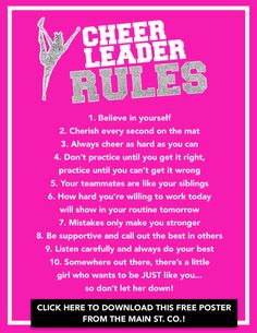 the cheerleader rules poster is shown in pink