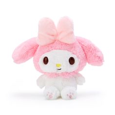 a pink and white stuffed animal with a big bow on it's head,