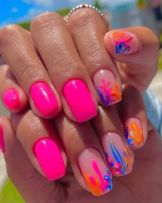 Smink Inspiration, Simple Gel Nails, Simple Acrylic Nails, Nails 2023, Summer Acrylic Nails, Short Acrylic Nails Designs, Neon Nails