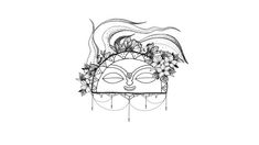 a black and white drawing of a woman's face with flowers in her hair