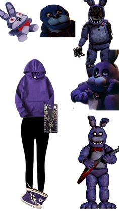 some cartoon characters are dressed in purple and black