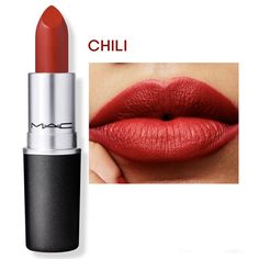 Mac Matte Lipstick In Chili (Warm Brick Red). A Creamy Rich Lipstick Formula With High Colour Payoff In A No-Shine Matte Finish. Nwt. Mac Chili Lipstick, Mac Red Lipsticks, Mac Lashes, Mac Retro Matte Lipstick, Mac Viva Glam, Frosted Lipstick, Mac Retro Matte, Lipstick Kit, Makeup Mac