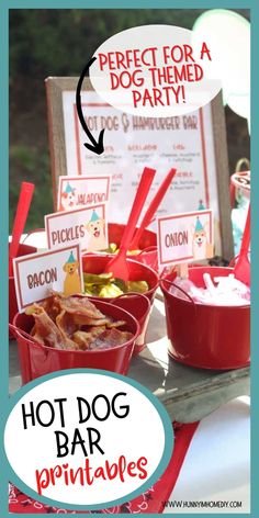 hot dog bar printables are on the table