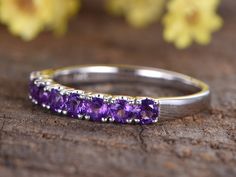 Amethyst Wedding Band,14K white gold wedding ring,8 stones,women bridal promise ring,anniversary gifts Solid 14k white/ rose/yellow gold Band Width approx 3.2mm 3mm Round Cut VS Natural purple Amethyst, Approx weight 1.2ctw Half eternity Amethyst band Prong,Bezel Set,Art Deco Return and refund: We provide 30days return and exchange service. (Custom order is made by Unique demand, will be non-returnable and non-refundable). As every item in my shop is handmade to order, if you unsatisfied with it Formal Stackable Rings In White Gold With Accent Stones, Formal White Gold Stackable Rings With Accent Stones, Purple Ruby Ring For Anniversary In Fine Jewelry Style, Classic Purple Sapphire Ring For Wedding, Classic Purple Diamond Wedding Ring, Classic Purple Sapphire Wedding Ring, Purple Ruby Ring For Anniversary, Anniversary Birthstone Ring With Prong Setting, Round Amethyst Ring With Prong Setting For Anniversary