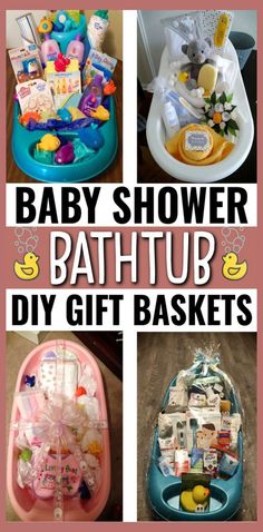 the baby shower bathtub diy gift baskets are organized and ready to be used