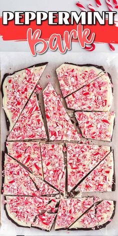 peppermint bark is cut into squares and placed on top of each other to make a pizza