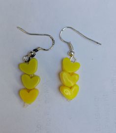 Mini Heart Beaded Earrings Triple Heart Earrings Plastic Colorful Heart Dangle Earrings Heart Dangle Earrings - Etsy Adjustable Heart Beads Dangle Earrings, Yellow Heart Earrings For Gift, Yellow Heart-shaped Earrings For Gift, Adjustable Heart-shaped Beaded Earrings, Yellow Heart Beads Jewelry For Valentine's Day, Yellow Jewelry With Heart Beads For Valentine's Day, Valentine's Day Yellow Jewelry With Heart Beads, Adjustable Heart-shaped Earrings, Heart Beaded Earrings