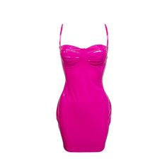 Hot Pink Leather Sleeveless Underwire Mini Dress with Straps Pink Club Dress, Outfits For Parties, Pink Plus Size Dresses, Cocktail Party Attire, Hot Pink Outfit, Hot Pink Mini Dress, Plus Size Clothing Online, Straps Dress, Pink Mini Dress