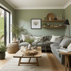 a living room filled with lots of furniture and plants on top of it's shelves