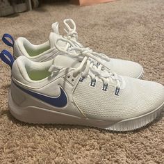 Nike Volleyball Focus Sneaker But Can Be Used To Wear Regularly. Worn Once Or Twice. Like New Without Tags. Nike Sporty Sneakers For Pickleball, Blue Sneakers For Sports With White Laces, Casual White Sneakers For Pickleball, White Lace-up Sneakers For Pickleball, Casual Basketball Shoes With White Laces, Volleyball Sneakers, Nike Volleyball, Nike Blue, Shoes Nike