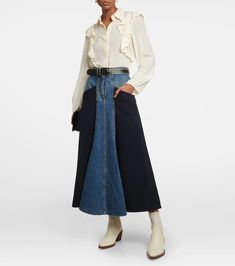 Box Trim, Midi Skirts Style, Chloe Clothing, Trim Fabric, Denim Details, Leather Fabric, Upcycle Clothes, Leather Ankle Boots, Silk Blouse