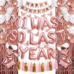 a birthday card with balloons and streamers in the shape of letters that says, it was solar year