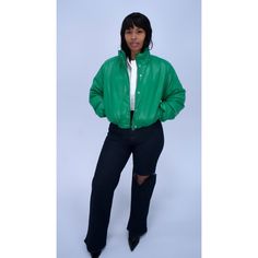 The perfect green bomber. Our "Max" faux leather bomber will give you all the vibes. The kelly green is this seasons hottest color. This bomber has an oversized fit Model is wearing size medium Casual Green Leather Jacket For Streetwear, Casual Puffer Leather Jacket For Streetwear, Casual Green Leather Jacket For Winter, Urban Green Puffer Jacket For Fall, Green Leather Jacket For Streetwear, Green Leather Streetwear Jacket With Long Sleeves, Green Leather Jacket For Streetwear With Long Sleeves, Trendy Green Leather Winter Jacket, Trendy Green Leather Jacket For Winter