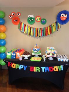 a birthday party with cake and decorations