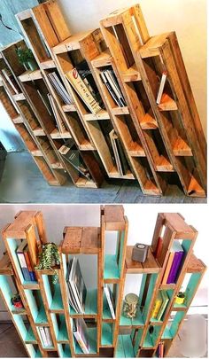 an old bookcase is transformed into a bookshelf with some paint and wood