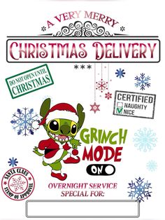 a christmas delivery poster with an image of a cartoon character