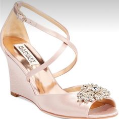 Badgley Mischka Jeweled Wedge Blush Pink Shoes Size 7 Euc See Photos For Signs Of Wear To Sole Blush Pink Shoes, Badgley Mischka Shoes, Pink Sandals, Shoes Size 7, Pink Shoes, Womens Shoes Wedges, Badgley Mischka, Blush Pink, Wedges