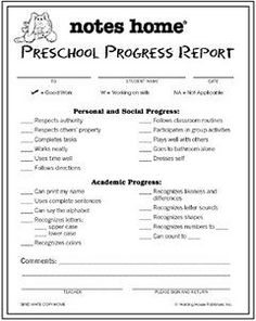 the preschool progress report is shown in black and white