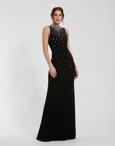 High Neck Sleeveless Beaded Jersey Fitted Gown Fitted Gowns, Bride Groom Dress, Sleeveless Gown, Designer Prom Dresses, Beaded Prom Dress, Dresses Designer, High Neck Sleeveless, Mac Duggal, Tea Length Dresses