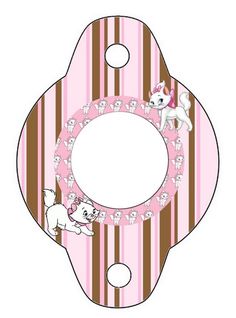 a pink and brown striped dog tag with white dogs on it