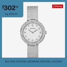 Step into the golden age of glitz and glamour with the luxuriously appointed women's Champagne Crystal timepiece. Meticulously set with 103 dazzling Austrian crystals, the silver-tone stainless steel case's bezel conjures the effervescence of champagne, while the glittering silver-tone fine mesh strap shimmers with sophistication and offers unrivaled comfort with its adjustable sliding buckle. The brilliant silver-tone dial is no less spectacular, with a refined texture, 11 crystal hour markers… Watch Movement, Austrian Crystal, The Conjuring, Fold Over, Watch Strap, Stainless Steel Case, Time Piece, Batteries, Silver Tone