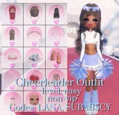 #dresstoimpress #outfitinspo #cheer Dti Theme Cheerleader, Dti Cheerleader Outfit Idea, Cheer Practice Themes, Dress To Impress Theme Cheerleader, Dress To Impress Gymnastics, Cheerleader Dress To Impress, Dti Characters, Top Model Dress, Roblox Hacks