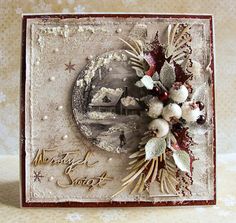 a christmas card with cotton flowers on it