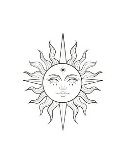 the sun with its face drawn in black and white