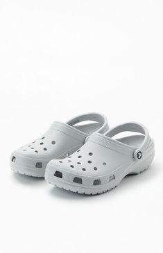 Slipper Crocs, Croc Colors, Crocs Colors, Croc Outfits Women, Grey Crocs, Kevin 11, School Wishlist, School Clothing, Preppy Shoes