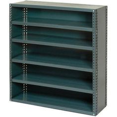 a metal shelving unit with six shelves