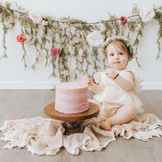 6 Month Baby Picture Ideas, Newborn Crown, Baby Flower Crown, Smash Cake Girl, 1st Birthday Pictures, 1st Birthday Photoshoot, Bridal Halo, Flower Crown Headband, Girls Crown