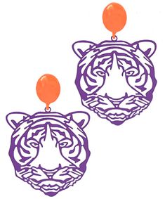 A beautiful tiger engraving is what makes the earrings the essential game day earrings. Clemson Earrings, Go Tigers, Tiger Earrings, Cutout Design, Clemson Tigers, Earrings Metal, Filigree Earrings, Unique Gifts For Her, Purple Orange