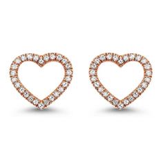 These simple 14K Rose Gold diamond cut-out stud earrings feature sparkling round-cut diamonds set on a heart shaped 14K Rose Gold frame. ER10020-4PSC Heart Shaped Diamond Earrings, Ring Upgrade, Halo Stud Earrings, Rose Gold Frame, Rose Gold Heart, Halo Earrings Studs, Heart Shaped Earrings, Heart Shaped Diamond, Gold Collection