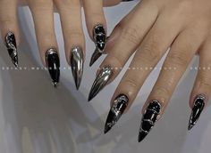 Nail Paper, Black Silver Nails, Rave Nails, Nails Box, Solid Color Nails, Vintage Nails