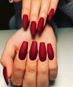 15 Striking Red Christmas Nail Ideas for 2023 - thepinkgoose.com Mat Red Nails, Solid Red Nails, Red Nails Matte, Matte Red Nails, Classic Red Nails, Nail Ideas For 2023, Red Christmas Nail, Red Matte Nails, Matted Nails