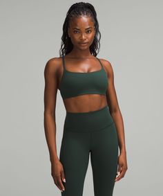 Focus On Every Push, Press, And Hold. This Narrow-Strap Bra Is Intentionally Designed With A Light Feel That Lets You Stay Hyper-Mindful. Designed For Training. Intended For Low-Impact Activities. Pockets For Optional, Removable Cups. | Wunder Train Strappy Racer Bra Light Support, C/D Cup Green Lululemon, Running In Cold Weather, Wunder Train, Strappy Bra, Tank Top Dress, Back Women, Womens Bras, Bra Straps, Lululemon Women