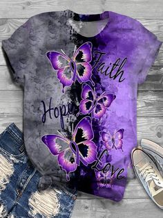 Butterfly Shirt, Shirts Women Fashion, Light Blue Shirts, Faith Hope Love, Purple Butterfly, Hope Love, Love Shirt, Tailored Shirts, Laid Back Style