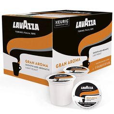 three boxes of lavazzata coffee are shown in front of the box and on the side