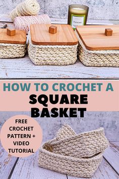 crochet square basket Crochet Nesting Bowls Free Pattern, Crochet Rectangular Basket Pattern Free, Crochet Organizer Basket, Beginner Crochet Basket Pattern Free, Easy Crochet Baskets For Beginners Free, Sturdy Crochet Basket Pattern Free, Crochet Square Baskets, Crochet Basket With Macrame Cord