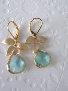 Turquoise Flower-shaped Jewelry For Wedding, Turquoise Flower Jewelry For Wedding, Turquoise Flower-shaped Wedding Jewelry, Elegant Turquoise Earrings With Flower Charm, Elegant Turquoise Flower Earrings, Elegant Turquoise Jewelry With Flower Charm, Delicate Wedding Jewelry With Lever Back Ear Wires, Orchid Jewelry, Mint Jewelry