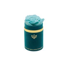 a blue rose in a green box on a white background with the words, the million roses