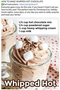 an ad for whipped hot chocolate with marshmallows in the top and bottom