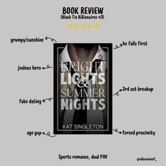 a book cover with the words bright lights and summer nights on it's side