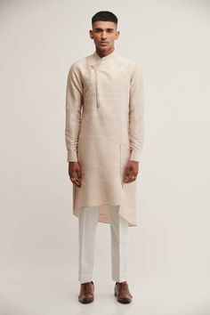 Buy Brown Raw Silk Embroidered Metal Asymmetric Kurta Set For Men by Dhruv Vaish Online at Aza Fashions. Metal Embroidery, Asymmetric Kurta, Kurta Set For Men, Men's Ethnic Wear, Moon Rock, Metal Work, Kurta Set, Full Sleeves, Embroidered Silk