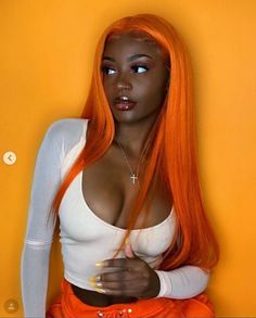 Orange Lace Front Wig For Women Straight Lace Front Wig Orange Cosplay Party Wig Colorful Lace Front Wigs, T Part Wig, Hair Color For Dark Skin, Straight Human Hair Wig, Hair Colorful, Ginger Hair Color, Types Of Lace, Wig Straight, Wig Ideas